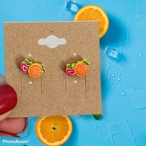 Summer earrings glitter stud earrings fruit orange slices